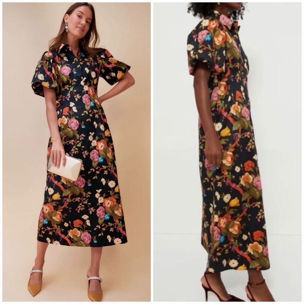 Tuckernuck Black Floral Midi Dress with Multicolor Blooms
